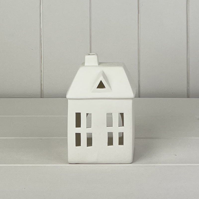 Medium White Ceramic House Tealight Holder detail page